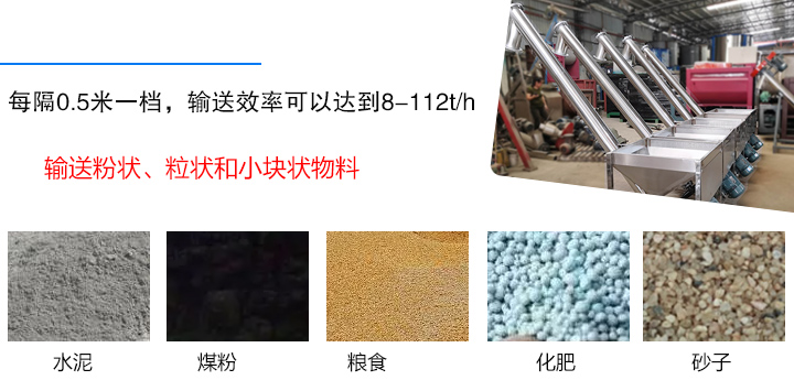 輸送粉狀、粒狀和小塊狀物料，如水泥、煤粉、糧食、化肥、灰渣、砂子等